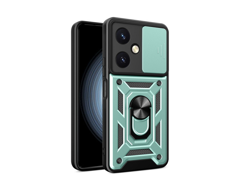 Newface Vivo Y27 Kılıf Pars Lens Yüzüklü Silikon - Yeşil
