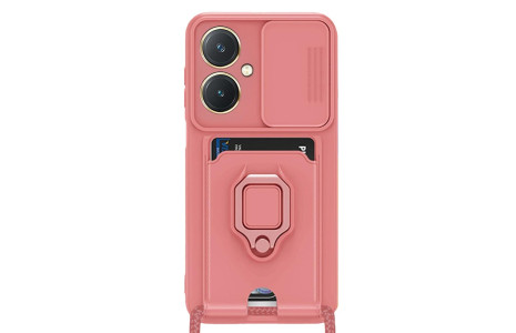 Newface Vivo Y27 Kılıf Zuma Kartvizitli Yüzüklü Silikon - Pembe