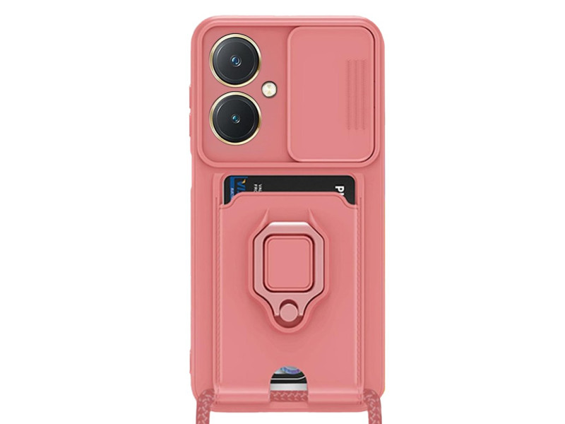 Newface Vivo Y27 Kılıf Zuma Kartvizitli Yüzüklü Silikon - Pembe