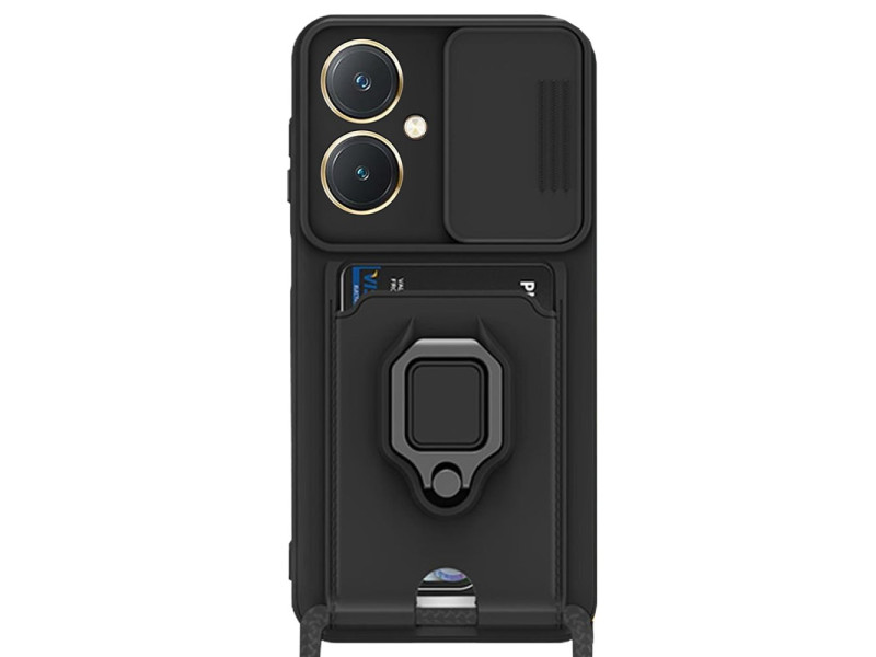 Newface Vivo Y27 Kılıf Zuma Kartvizitli Yüzüklü Silikon - Siyah