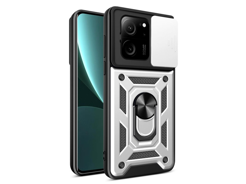 Newface Xiaomi Mi 13T Pro Kılıf Pars Lens Yüzüklü Silikon - Gümüş
