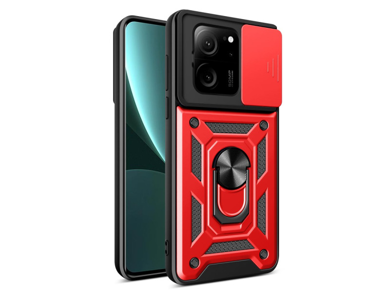 Newface Xiaomi Mi 13T Pro Kılıf Pars Lens Yüzüklü Silikon - Kırmızı