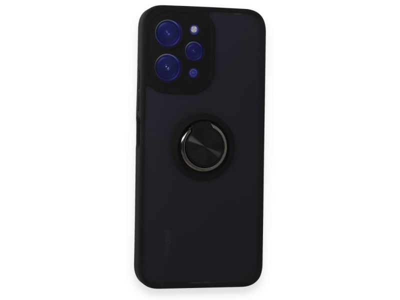 Newface Xiaomi Redmi 12 Kılıf Montreal Yüzüklü Silikon Kapak - Siyah