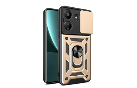 Newface Xiaomi Redmi 13C Kılıf Pars Lens Yüzüklü Silikon - Gold