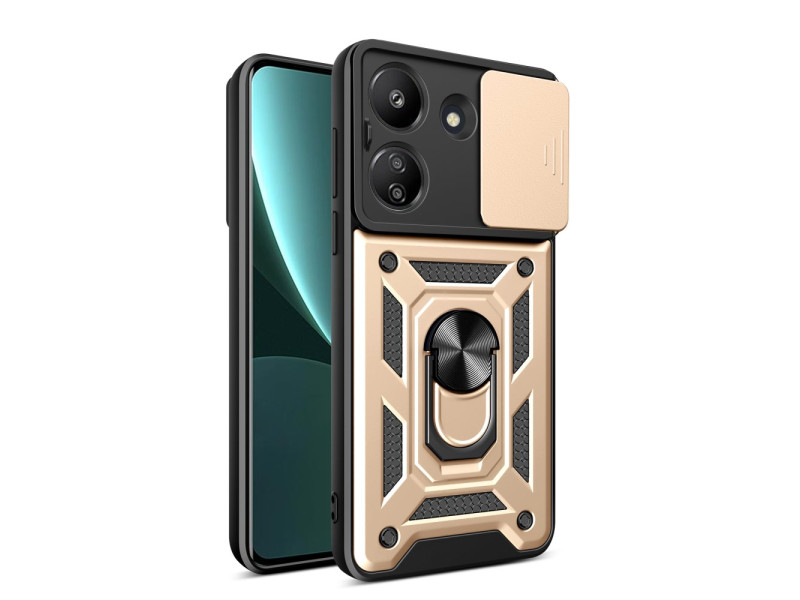 Newface Xiaomi Redmi 13C Kılıf Pars Lens Yüzüklü Silikon - Gold