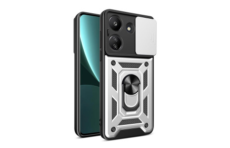 Newface Xiaomi Redmi 13C Kılıf Pars Lens Yüzüklü Silikon - Gümüş