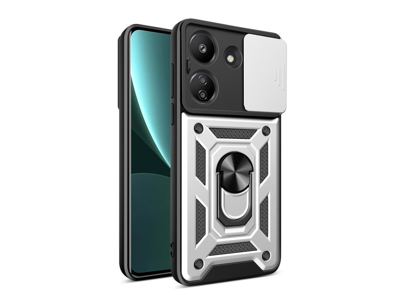 Newface Xiaomi Redmi 13C Kılıf Pars Lens Yüzüklü Silikon - Gümüş