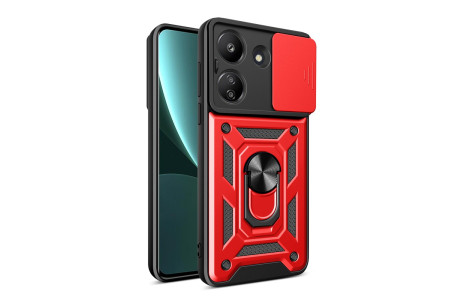 Newface Xiaomi Redmi 13C Kılıf Pars Lens Yüzüklü Silikon - Kırmızı