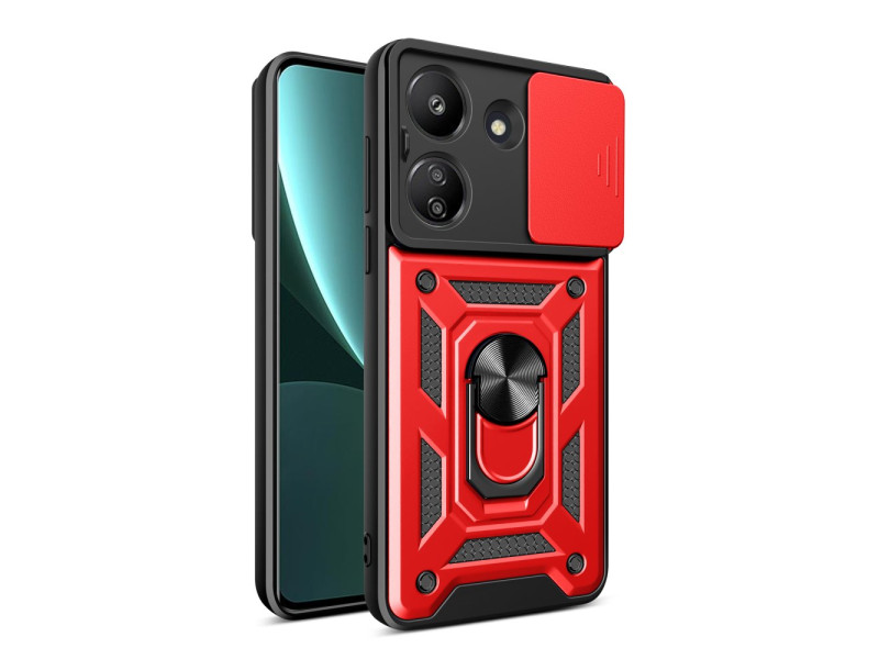 Newface Xiaomi Redmi 13C Kılıf Pars Lens Yüzüklü Silikon - Kırmızı