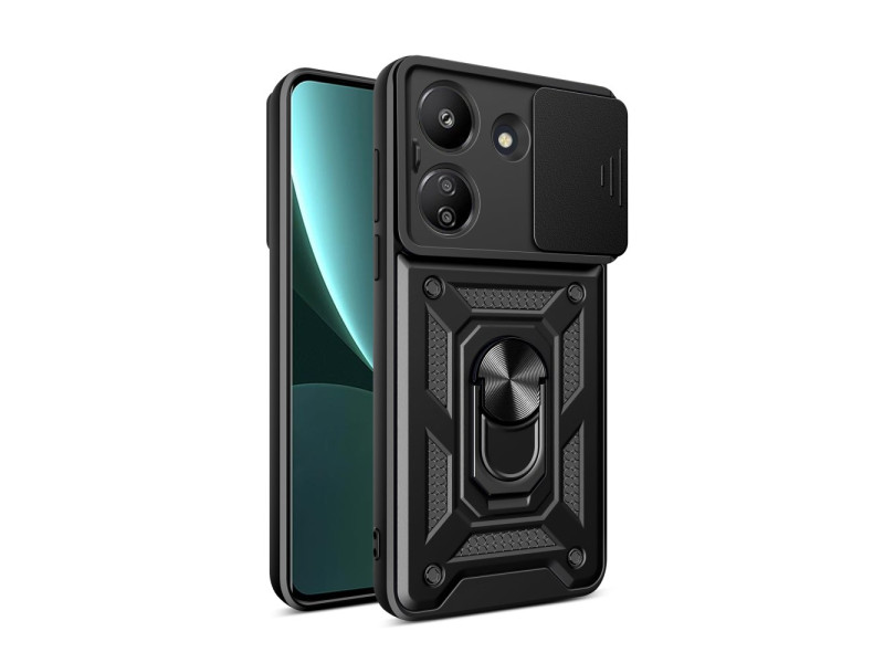 Newface Xiaomi Redmi 13C Kılıf Pars Lens Yüzüklü Silikon - Siyah