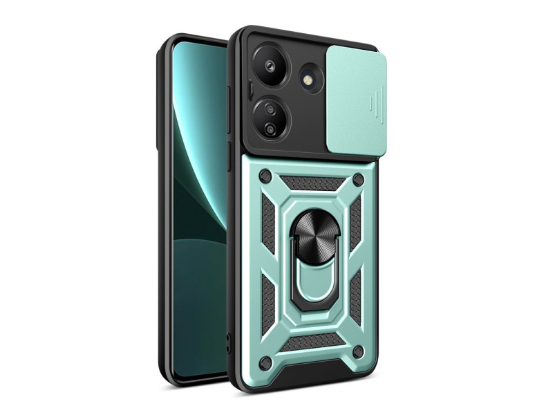 Newface Xiaomi Redmi 13C Kılıf Pars Lens Yüzüklü Silikon - Yeşil