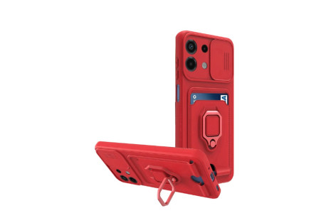 Newface Xiaomi Redmi Note 13 4G Kılıf Zuma Kartvizitli Yüzüklü Silikon - Kırmızı