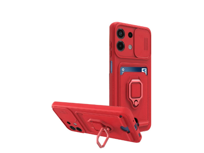 Newface Xiaomi Redmi Note 13 4G Kılıf Zuma Kartvizitli Yüzüklü Silikon - Kırmızı
