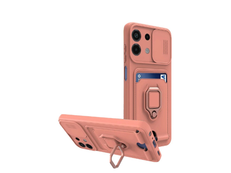 Newface Xiaomi Redmi Note 13 4G Kılıf Zuma Kartvizitli Yüzüklü Silikon - Pembe