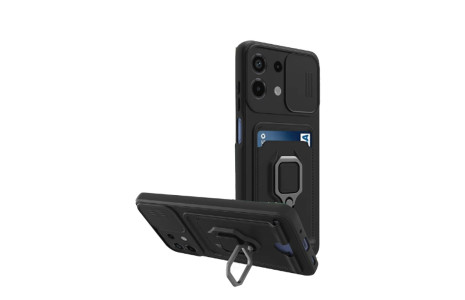 Newface Xiaomi Redmi Note 13 4G Kılıf Zuma Kartvizitli Yüzüklü Silikon - Siyah