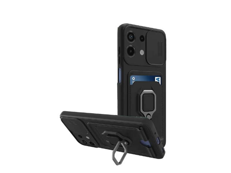 Newface Xiaomi Redmi Note 13 4G Kılıf Zuma Kartvizitli Yüzüklü Silikon - Siyah