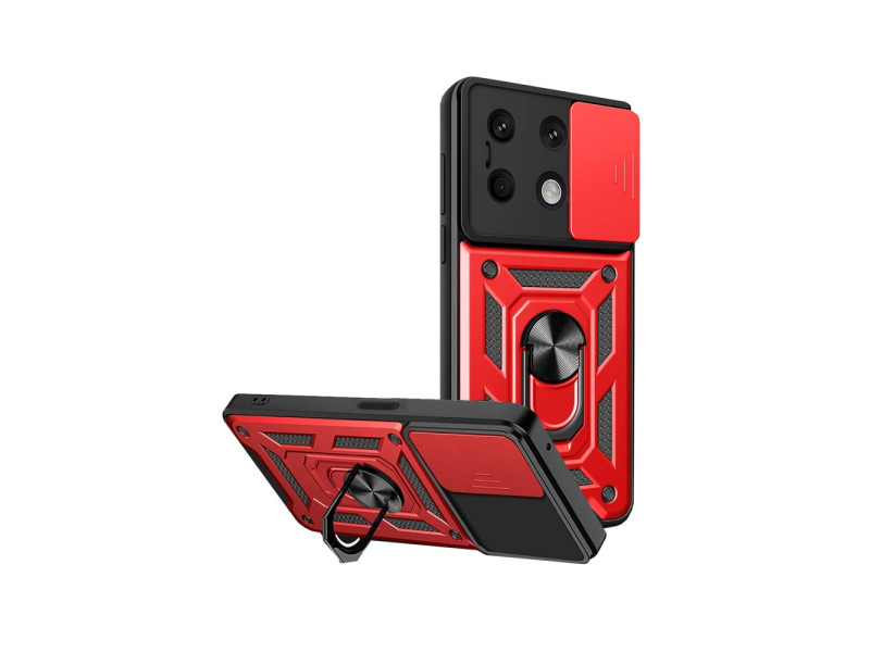 Newface Xiaomi Redmi Note 13 4G Kılıf Pars Lens Yüzüklü Silikon - Kırmızı