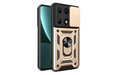 Newface Xiaomi Redmi Note 13 Pro 4G Kılıf Pars Lens Yüzüklü Silikon - Gold