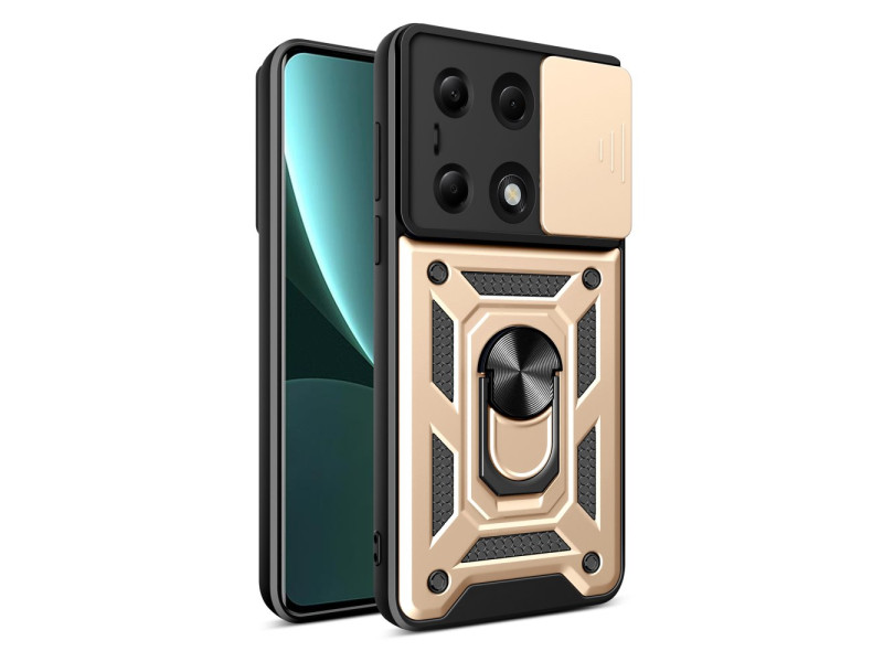 Newface Xiaomi Redmi Note 13 Pro 4G Kılıf Pars Lens Yüzüklü Silikon - Gold