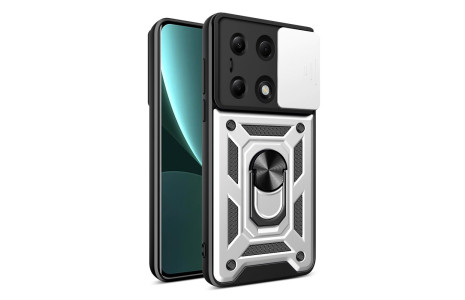 Newface Xiaomi Redmi Note 13 Pro 4G Kılıf Pars Lens Yüzüklü Silikon - Gümüş