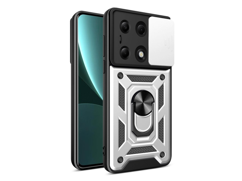 Newface Xiaomi Redmi Note 13 Pro 4G Kılıf Pars Lens Yüzüklü Silikon - Gümüş