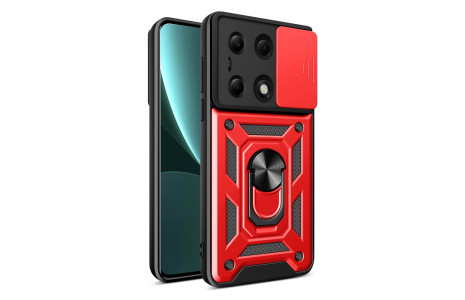 Newface Xiaomi Redmi Note 13 Pro 4G Kılıf Pars Lens Yüzüklü Silikon - Kırmızı