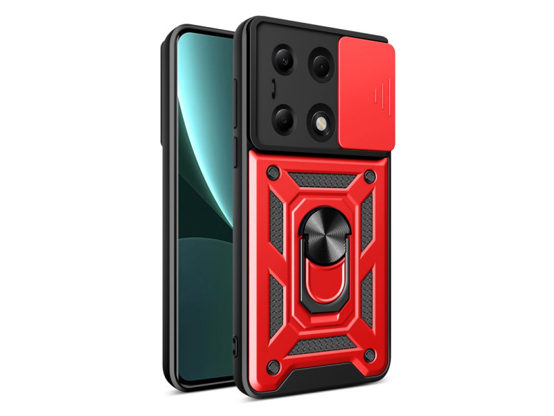 Newface Xiaomi Redmi Note 13 Pro 4G Kılıf Pars Lens Yüzüklü Silikon - Kırmızı
