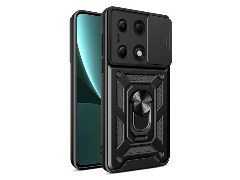 Newface Xiaomi Redmi Note 13 Pro 4G Kılıf Pars Lens Yüzüklü Silikon - Siyah