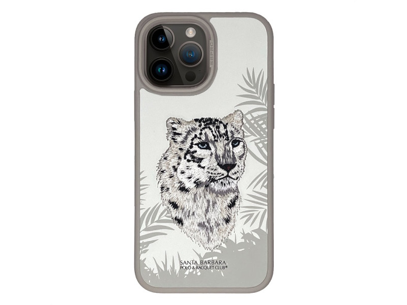 Santa Barbara Polo Racquet Club iPhone 15 Pro Max Savanna Kapak - Snow Leopard Beyaz
