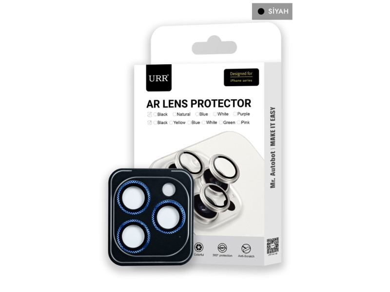 URR iPhone 14 Pro Max Rhomb Snakeskin AR Kamera Lens Koruyucu - Siyah