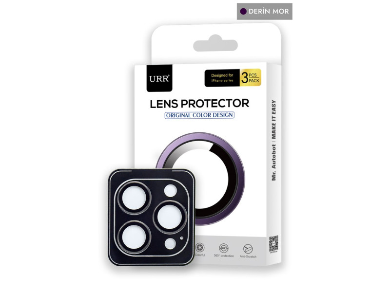 URR iPhone 14 Pro Max Titanium Alloy Kamera Lens Koruyucu - Derin Mor