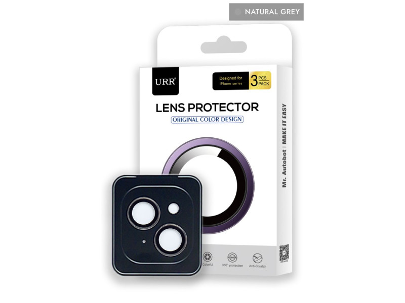 URR iPhone 15 3D PVD Dioxide Kamera Lens Koruyucu - Natural Grey
