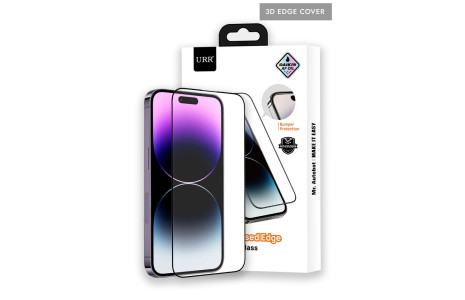 URR iPhone 14 Pro 3D Silikon Edge HD Cam Ekran Koruyucu - Siyah