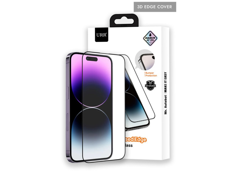 URR iPhone 15 Pro Max 3D Silikon Edge HD Cam Ekran Koruyucu - Siyah