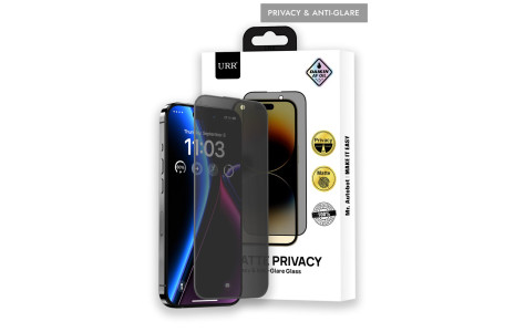 URR iPhone 14 Pro Matte Privacy Cam Ekran Koruyucu - Siyah