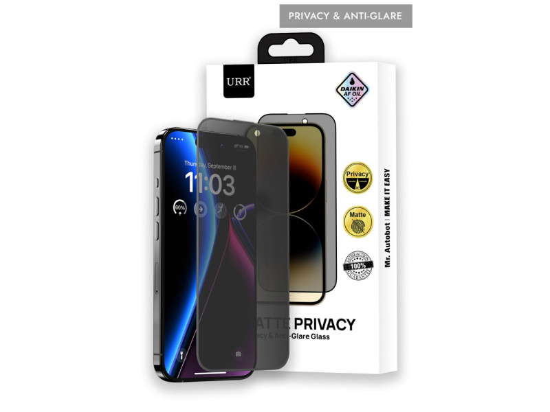 URR iPhone 14 Pro Max Matte Privacy Cam Ekran Koruyucu - Siyah