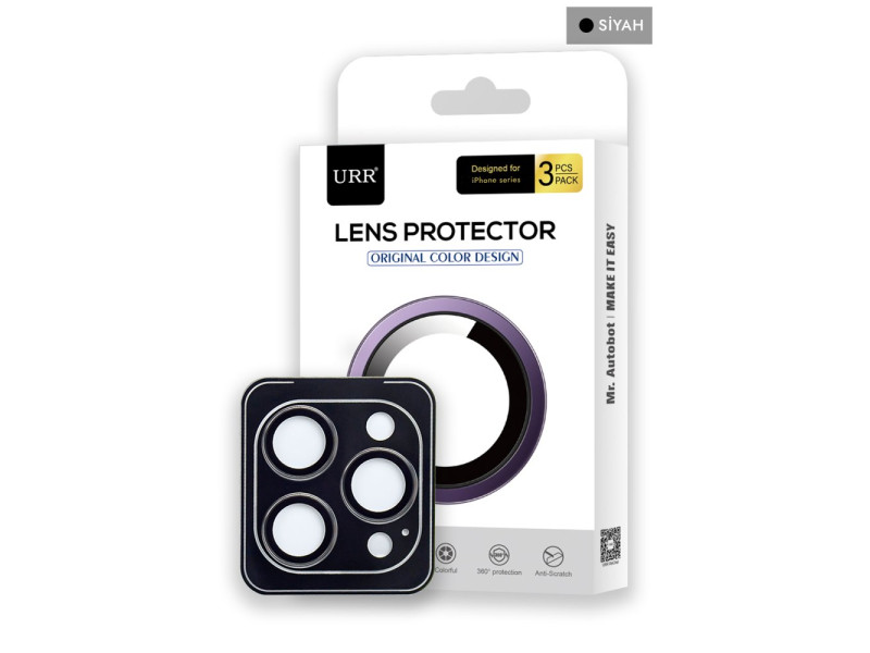 URR iPhone 15 Pro Titanium Alloy Kamera Lens Koruyucu - Siyah