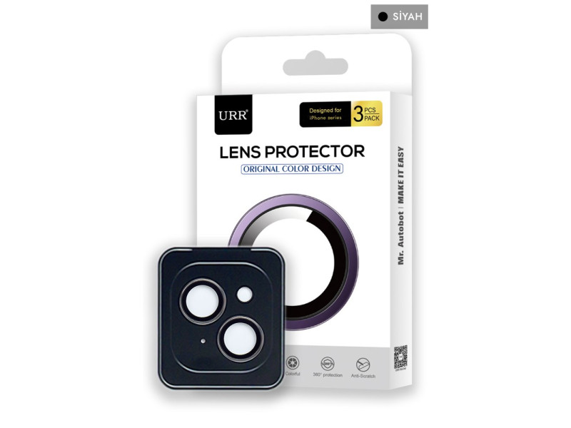 URR iPhone 15 Titanium Alloy Kamera Lens Koruyucu - Siyah