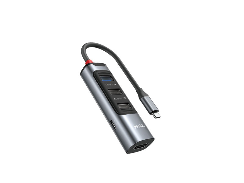 Yesido HB22 5in1 3 Adet Usb 3.0 / 1 Adet 100W Type-C ve 1 Adet 4K 30hz HDMI Çıkışlı Hub Dönüştürücü - Siyah
