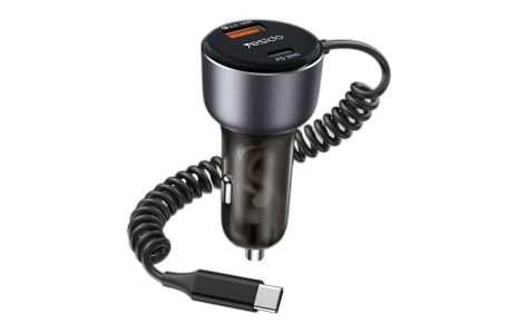 Yesido Y56 1 Adet 18W Usb / 1 Adet 30W Type-C ve 30W Dahili Type-C Kablolu PD Hızlı Araç Şarj - Siyah