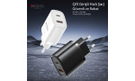 Yesido YC50 20W Type-C / 18W Usb Çıkışlı ve 1M 60W Type-C to Type-C Kablolu PD Şarj Cihazı - Siyah