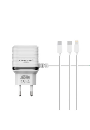 Konfulon C33 Hızlı Şarj Cihazı 3in1 (Dahili Lightning Kablo iphone Uyumlulu)
