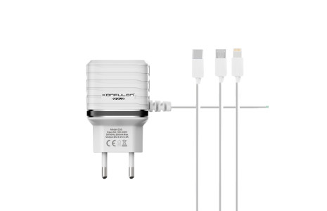 Konfulon C33 Hızlı Şarj Cihazı 3in1 (Dahili Lightning Kablo iphone Uyumlulu)