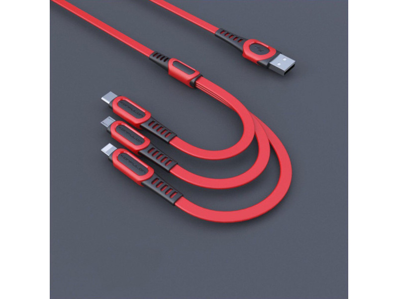 Konfulon DC19 3in1 USB Kablo 1.3M 3A - Kırmızı