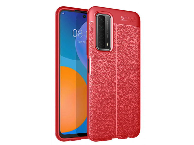Newface Huawei P Smart 2021 Kılıf Focus Derili Silikon - Kırmızı