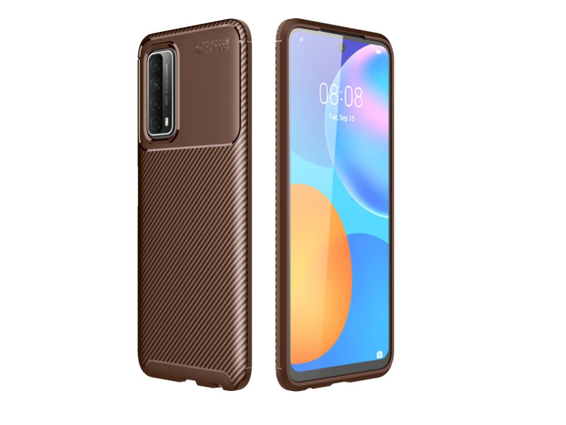Newface Huawei P Smart 2021 Kılıf Focus Karbon Silikon - Kahverengi