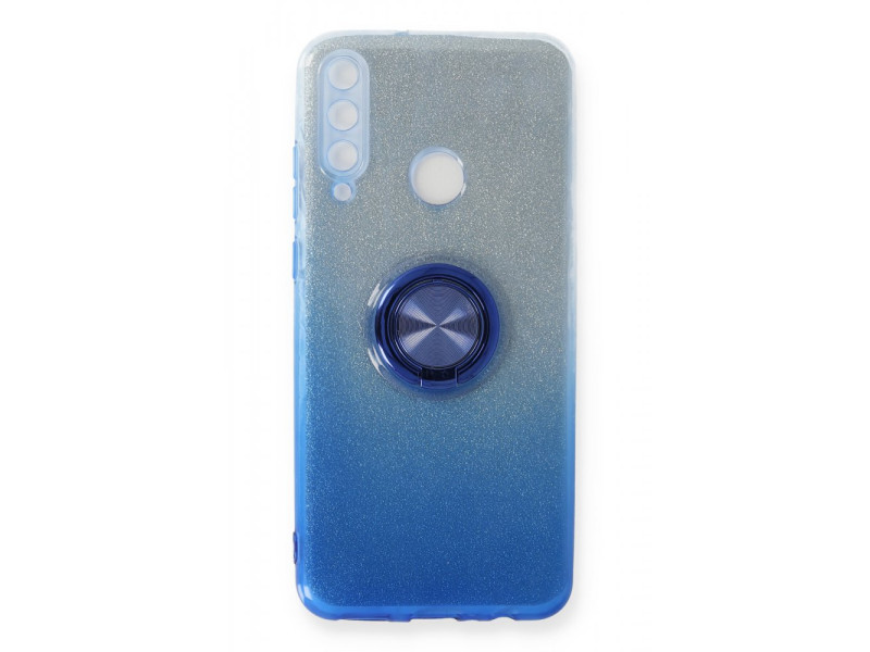Newface Huawei Y6P Kılıf Simli Yüzüklü Silikon - Mavi
