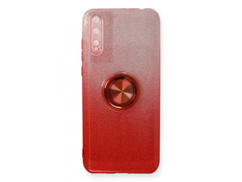 Newface Huawei Y8P Kılıf Simli Yüzüklü Silikon - Kırmızı