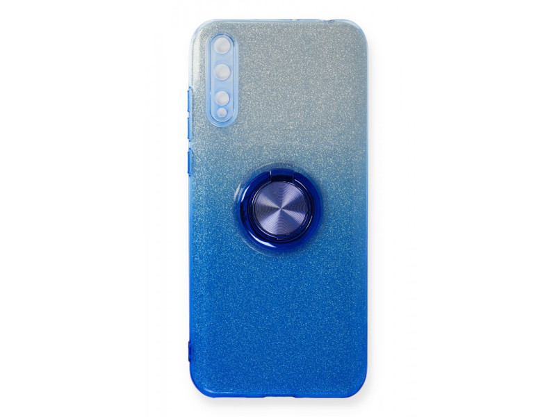 Newface Huawei Y8P Kılıf Simli Yüzüklü Silikon - Mavi