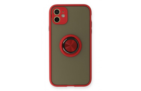 Newface iPhone 11 Kılıf Montreal Yüzüklü Silikon Kapak - Kırmızı